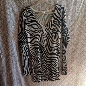 Stephanie Roger's long sweater shirt,size M, zebra print, pre-owned, shows some